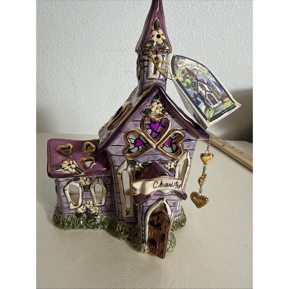 NEW Blue Sky Clayworks 2004 Charity Tealight Holder Church READ DESCRIPTION